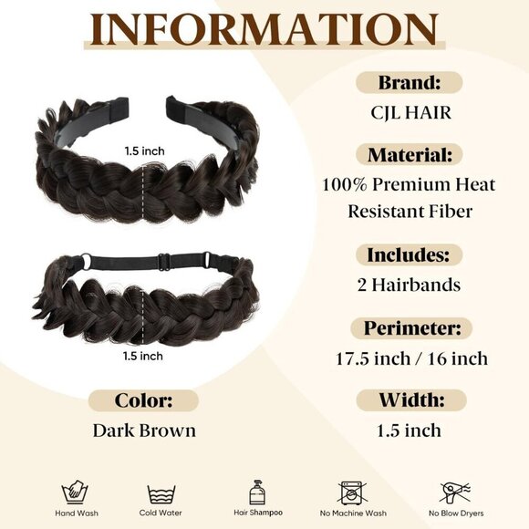 2PCs Braided Headbands Women Synthetic Hair Dual Use Elastic Comfortable main image 6